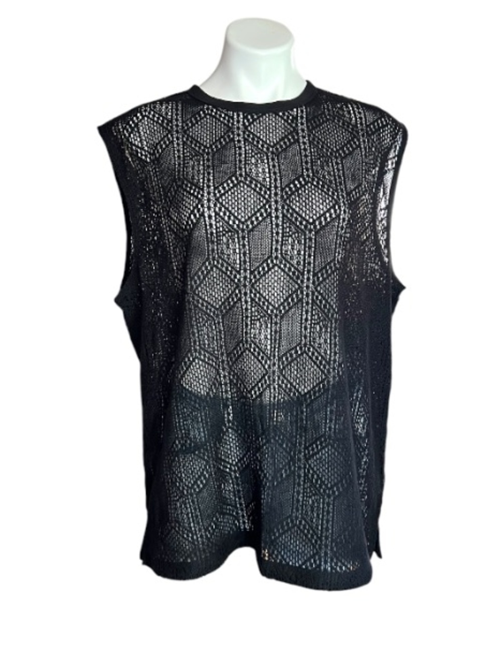 H&M Open Knit Sleeveless Top Black Sheer Geometric Layering L